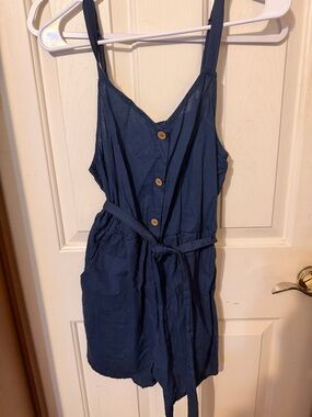 Navy Button-Front Sleeveless Belted Dress